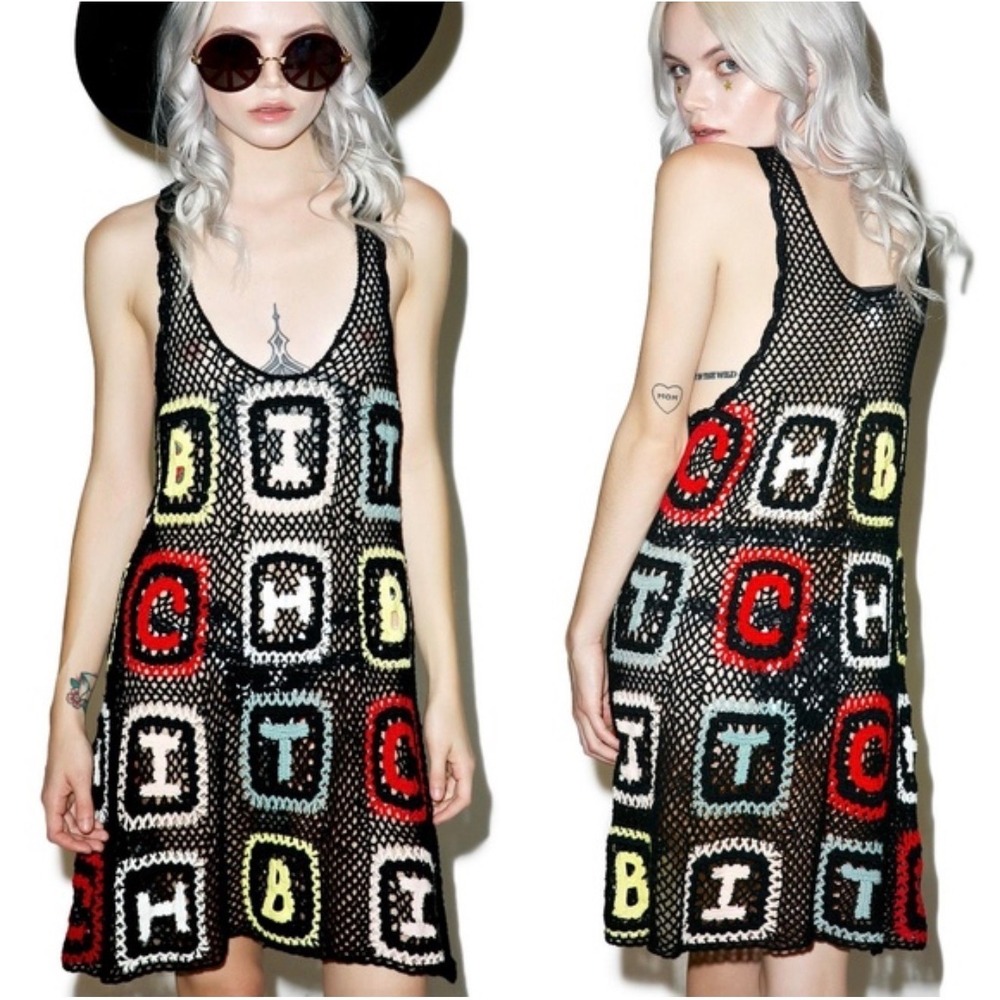 Wildfox B**** granny Sabrina‎ crochet dress beach coverup swim travel vacation